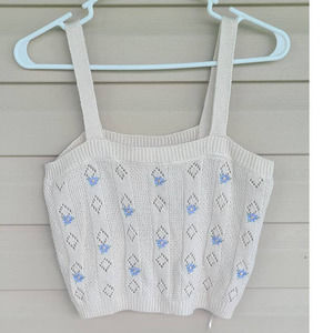 NWT Pink Rose Granny Style‎ Knit Floral Crop Tank Large